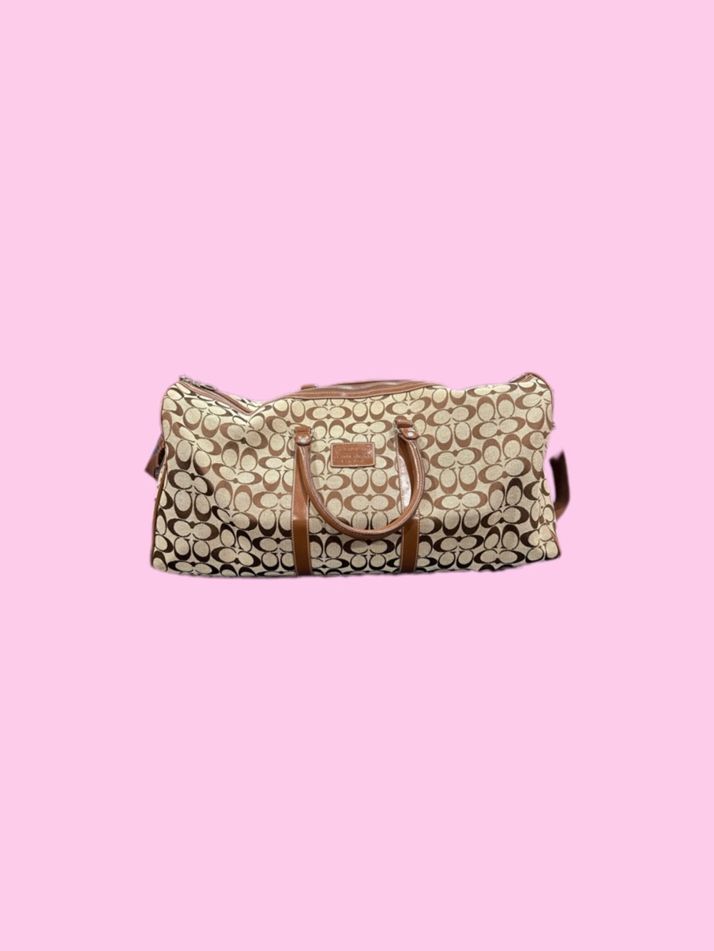 Vintage Coach Signature Monogram Travel Duffle in Beige and Brown
